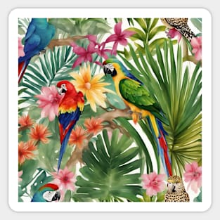 Macaw parrots in tropical forest acrylic painting Sticker